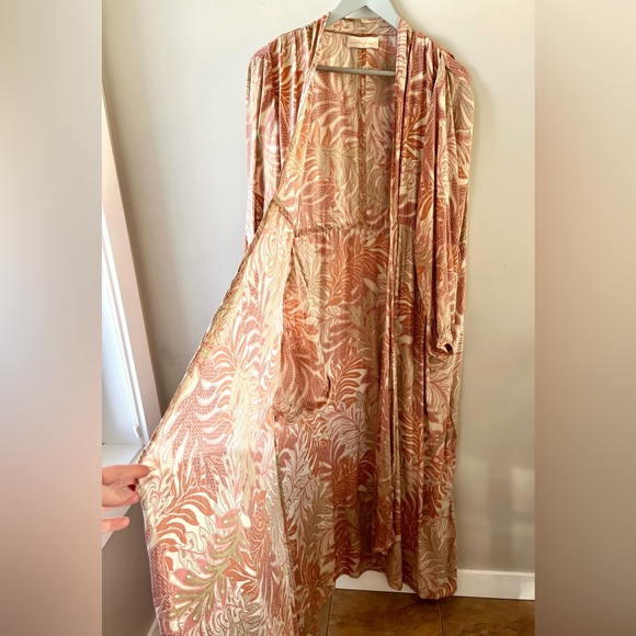 Natalie Martin 100% Silk Long Robe Size M Printed Tie Waist - quiet luxury chic - Picture 6 of 15